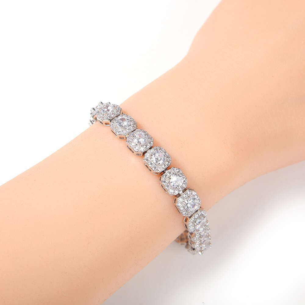Bracelet necklace Moissanite chain Hip hop 9mm square rock sugar zircon bracelet with inset style design a niche item