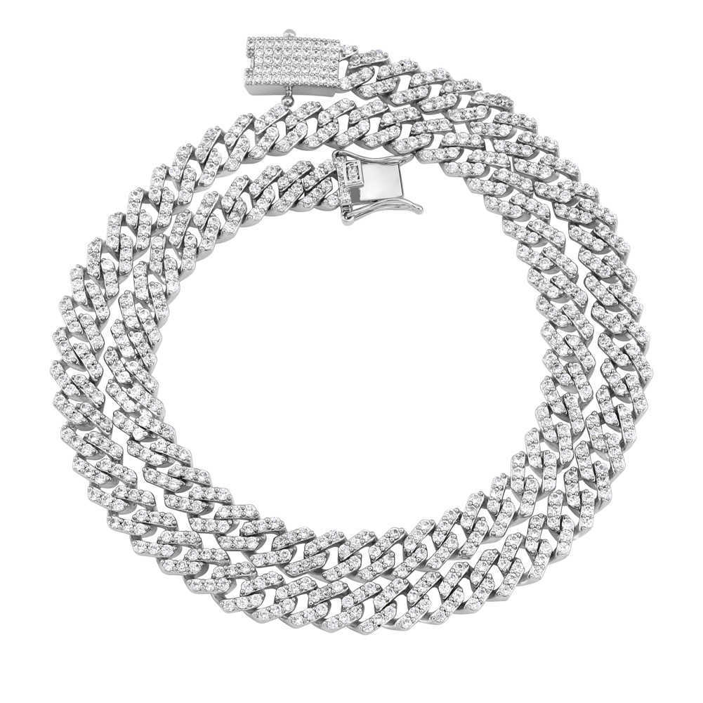 High Quality 10mm Cuban Chain Full Diamond Necklace for Men And Women Iced out cubic zirconia ins Hip Hop Bracelet Bling Bling Full Diamond Fashion Je