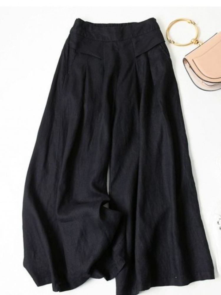 Women's Pants Capris Summer Pants for Women Cotton Linen Large Size Wide Leg Pants Femme Arts Style Elastic Waist Solid Casual Loose Pantalon 230
