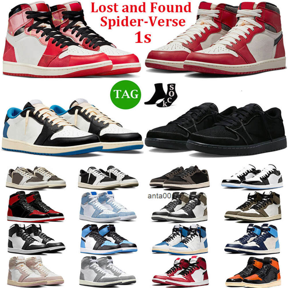 Men Women 1 High OG Basketball Shoes 1s low Black Phantom Reverse Mocha Olive Spider-Verse Lost Found Bred Patent UNC Mens Trainers Sport Sneakers