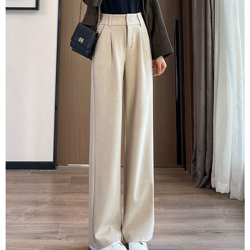 Women's Pants Capris Spring Casual Wool Wide-leg Pants Women Korean Office Lady Black Straight Pants Elegant Ladies Trousers Pantalon Femme 24170