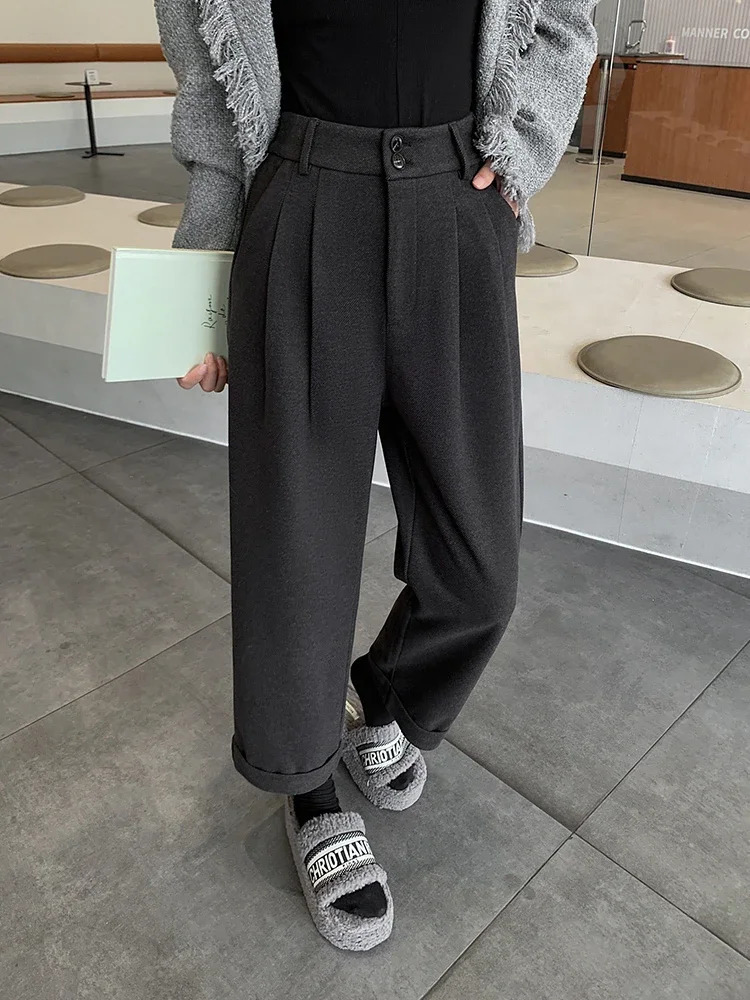 Women's Pants Capris Fall Winter Woolen Harem Pants Women Straight Thickened Nine-point Trouser Female High Quality Casual Wide Leg Outwear Pant 