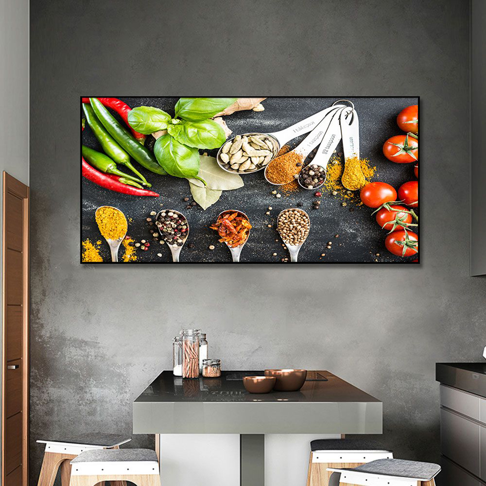 Spices Spoon Peppers Canvas Painting Grains Kitchen Posters and Prints Wall Art Food Picture Living Room Kitchen Decoration
