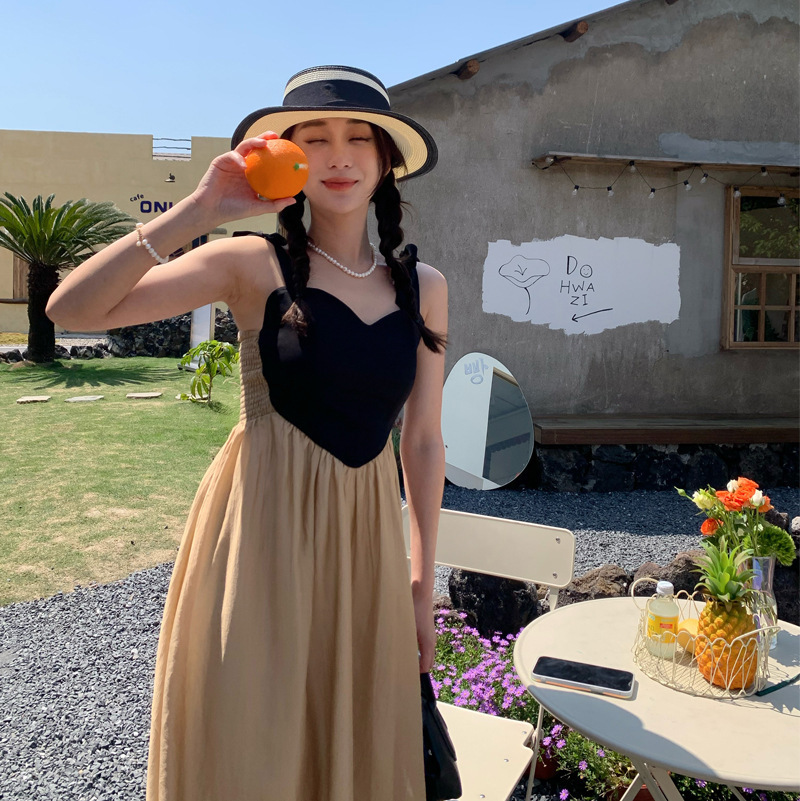 Family Matching Outfits Summer fashion chiffon family heart patchwork slip matching dresses MOM and daughter French retro style princess dress 230421