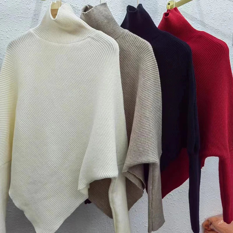 Women's Sweaters Turtleneck Knitted Sweater Women Knitwear Korean Fashion Irregular Ladies Autumn Winter Casual Long Sleeve Pullover 231120
