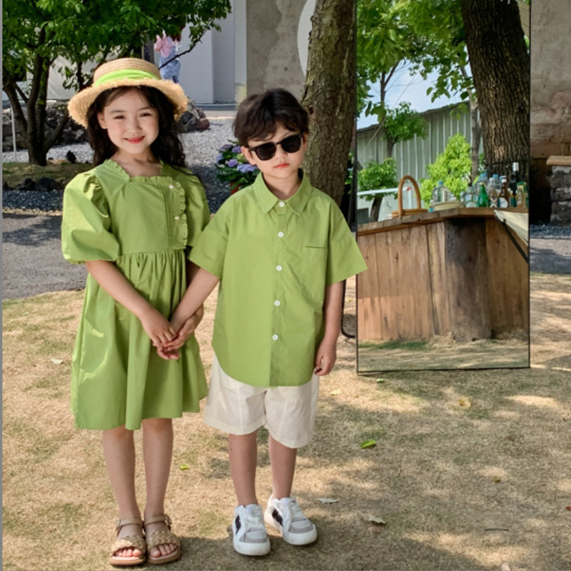 Family Matching Outfits Sets Dress Outfits And Sister Korean Baby Girls Son Matching Brother Daughter Women Mom Boy Dresses Clothes Summer Mother 2304