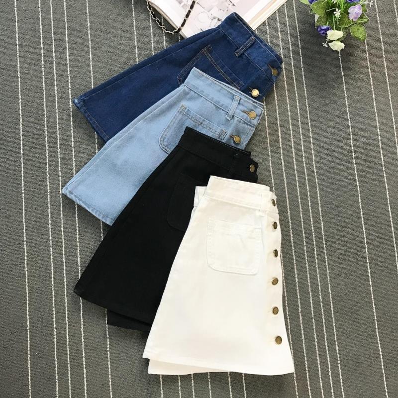 Skirts Summer Classic Womens Ladies Aline Y2K Jeans Short Denim Skirt Metal Button High Waist Harajuku Mini Micro 230420