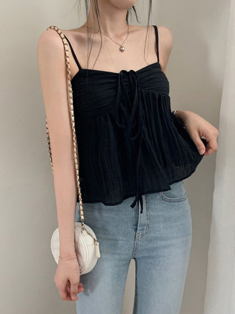 Womens TShirt IAMTY Korean Style Sweet Fluffy Camis Aline Laceup Double Layers Crop Top Y2K Aesthetic Tank Tops Holiday Cute Vest Women 230420