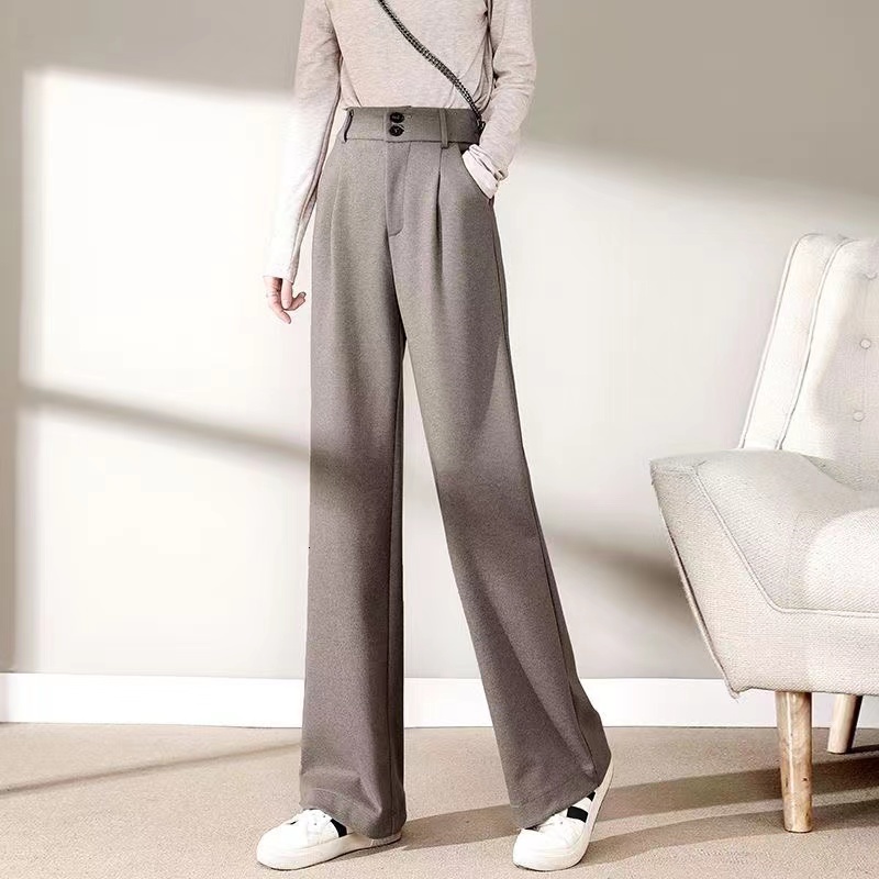 Women's Pants Capris Spring Casual Wool Wide-leg Pants Women Korean Office Lady Black Straight Pants Elegant Ladies Trousers Pantalon Femme 24170