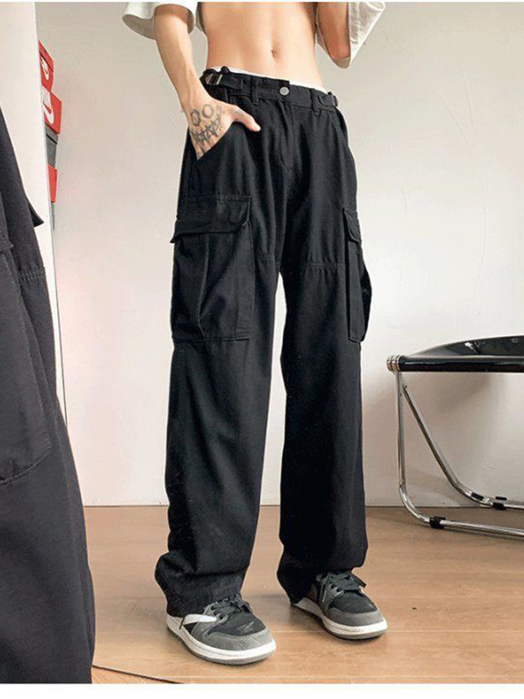 Women's Capris couple pocket Oversized Solid Joggers Tech Pants High Waist Streetwear Fashion BLACK Baggy Trousers Y2K Casual Vintage Clothes 230