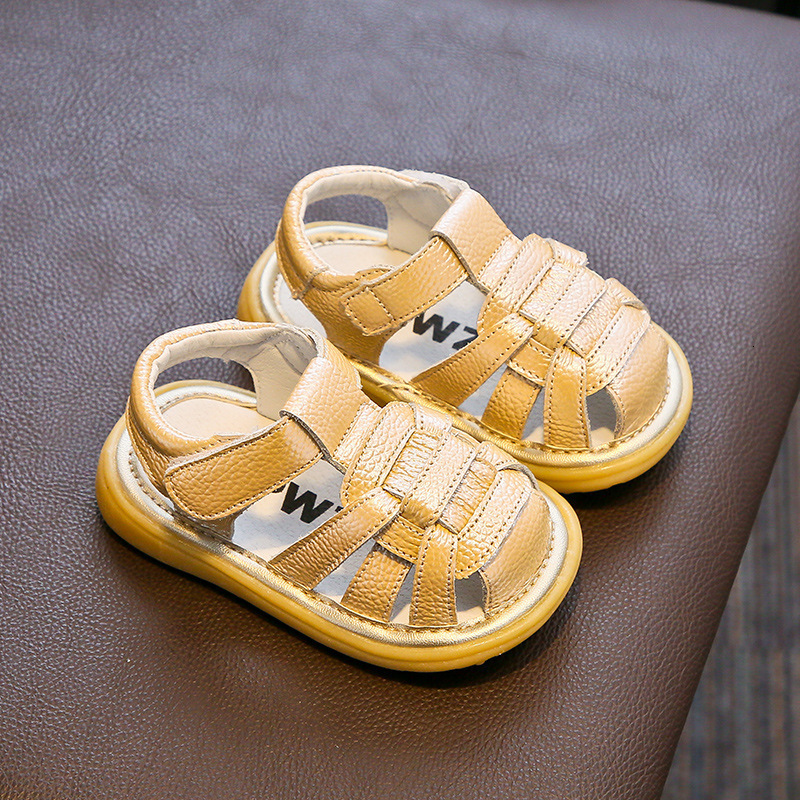 Sandals Summer Baby Girls Boys Sandals Infant Toddler Shoes Soft Bottom Genuine Leather Children Kids Anti-collision First Walkers Shoes 230421