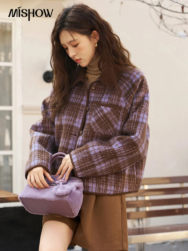 Womens Jackets MISHOW Retro Woolen Short Coat Autumn Winter Lapel Singlebreasted Jacket British Style Outerwear Female MXC53W0121 231120