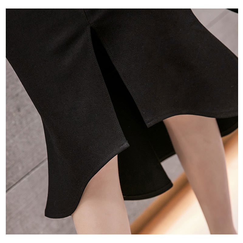 Skirt Black s Vintage Ruffles High Waist Split Midi Office Lady Irregular Stitching Mermaid Femme 230420