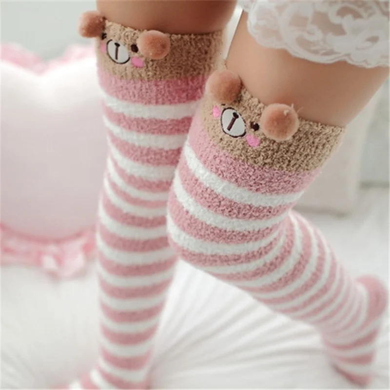 Socks Hosiery Japanese Mori Girl Animal Modeling Knee Striped Cute Compression Autumn Winter Warm Sock Kawaii Cozy Long Thigh High 231120