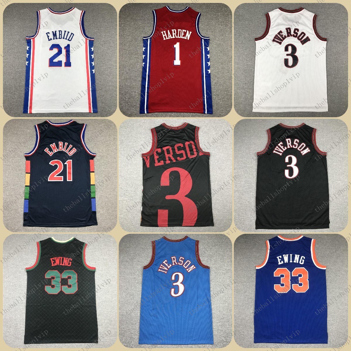 Mens basketball jerseys 21 Embiid 1 Harden 3 Iverson 33 Ewing Mens jersey 2022 2023 New jerseys, Colour1
Mens basketball jerseys 21 Embiid 1 Harden 3 Iverson 33 Ewing Mens jersey 2022 2023 New jerseys, Colour1