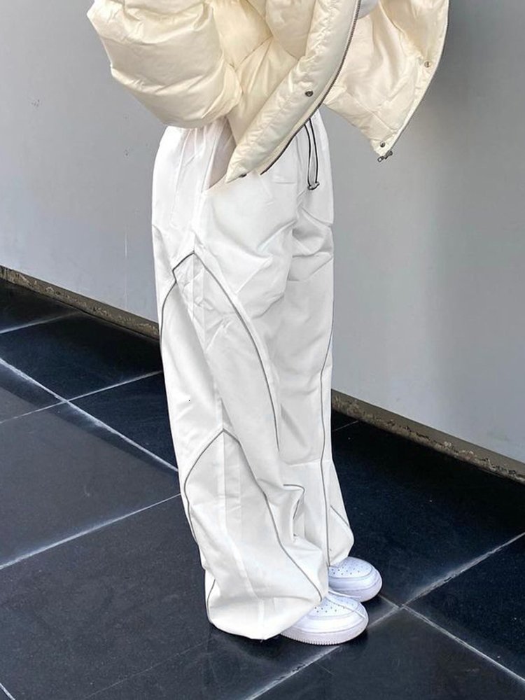 Women's Pants Capris Weekeep Women Pants White Drawstring Cargo Pants Oversized Sweatpants Grunge Streetwear Casual Trousers Harajuku Techwear Ca