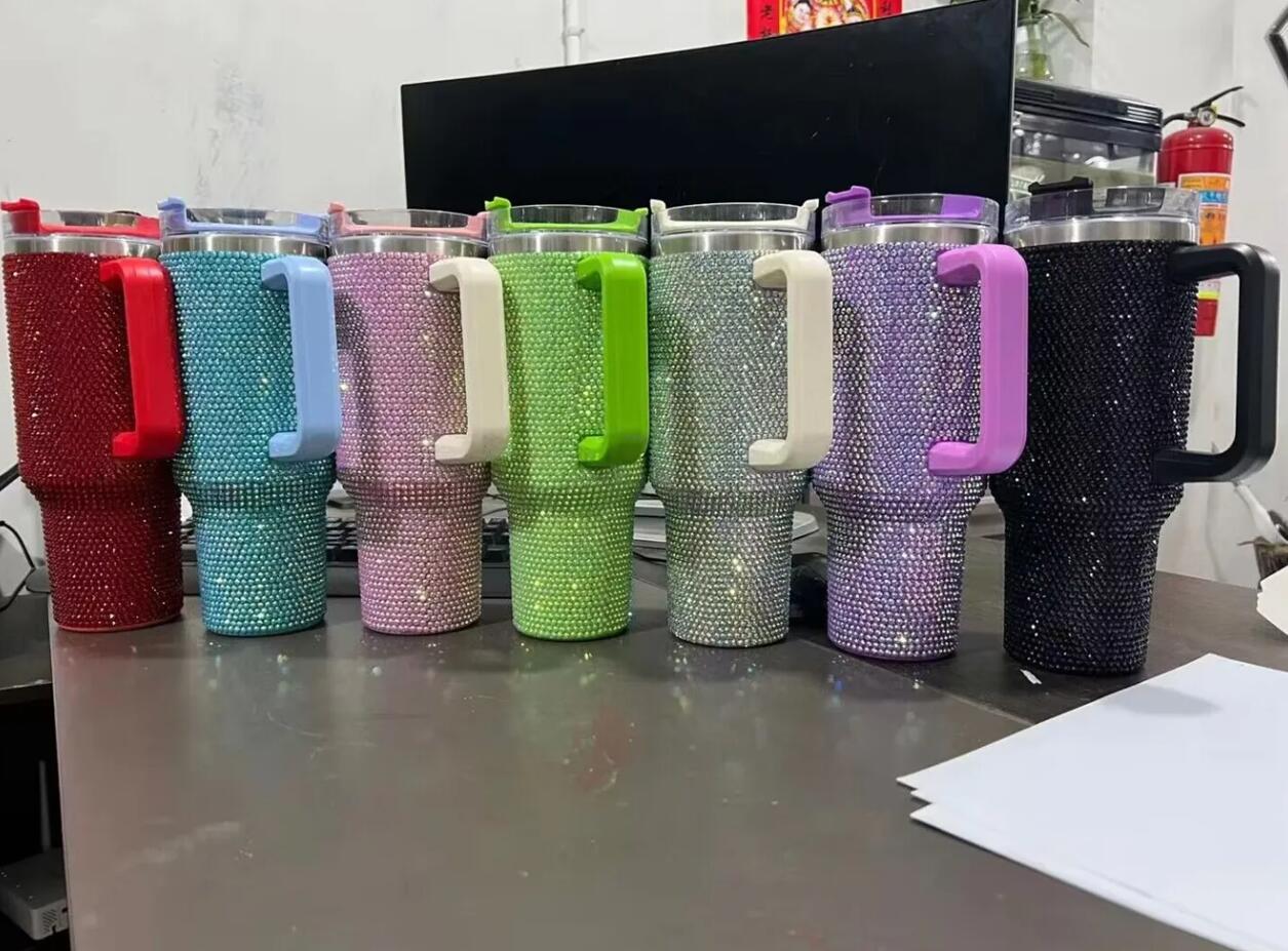 Mugs 1pcs 40oz Mugs Tumbler Cups With Handle Lids Straw Stainless Steel Insulated Tumblers Bling bling Travel Mug Termos Cup w250321