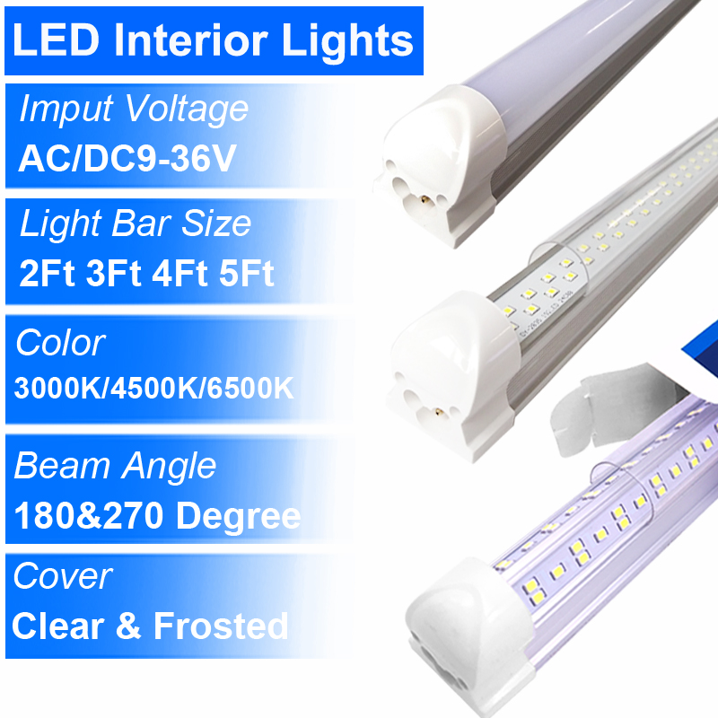12V 24V 36V 5Ft LED Tubes Interior Light Bar 5Ft 150CM 60 Inches 25W 240LEDs 5000LM Led Strip Lights for Enclosed Cargo Trailer, Car RV Van Truck Lorr