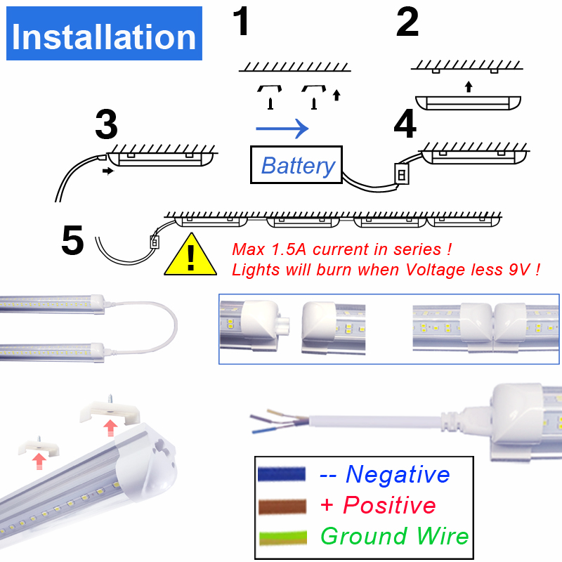 12V 24V 36V 5Ft LED Tubes Interior Light Bar 5Ft 150CM 60 Inches 25W 240LEDs 5000LM Led Strip Lights for Enclosed Cargo Trailer, Car RV Van Truck Lorr