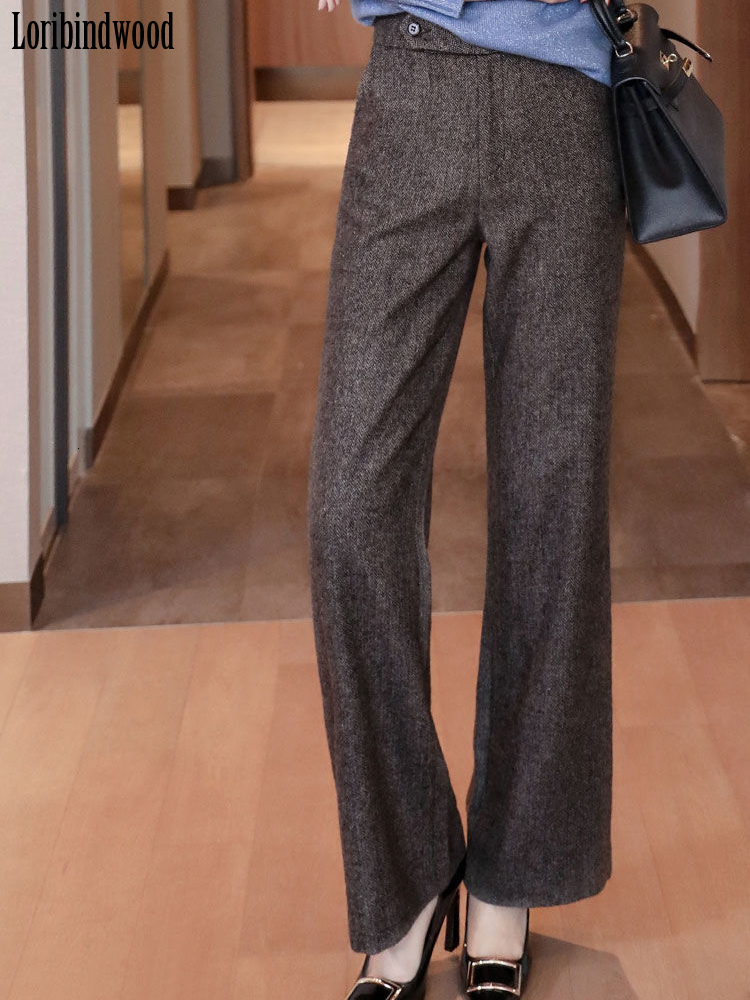 Women's Pants s Autumn/winter Vintage Wool Wide-leg Pants Women's Loose Straight Leg Pants Slimming and Versatile Slacks 230421
