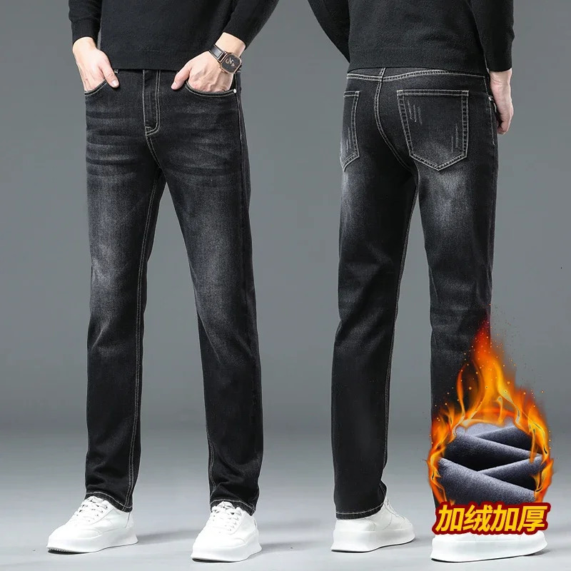 Men's Jeans Casual Male Clothing Fashion Plush Trousers Autumn And Winter Plush Jeans For Men's Slim Fitting Straight Stretch Pants 231120