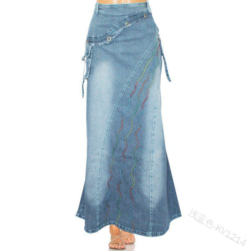 Skirts Retro Artistic Style Patchwork Fish Tail Denim Large Hem Slim Fit 230420