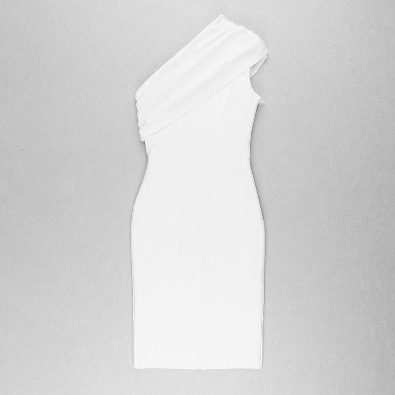 Casual Dresses Women Midi Dress One Shoulder High Waist White Bodycon Clothes VestidosCasual