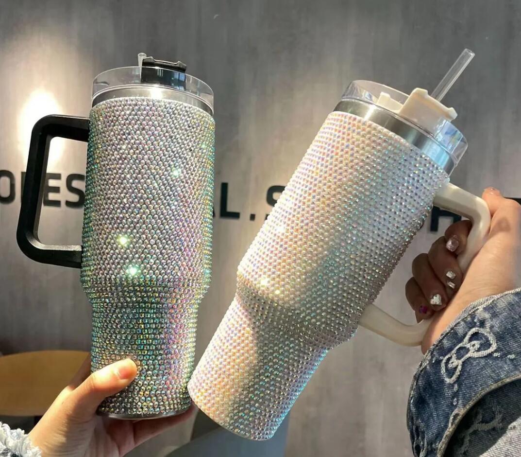 Mugs 1pcs 40oz Mugs Tumbler Cups With Handle Lids Straw Stainless Steel Insulated Tumblers Bling bling Travel Mug Termos Cup w250321