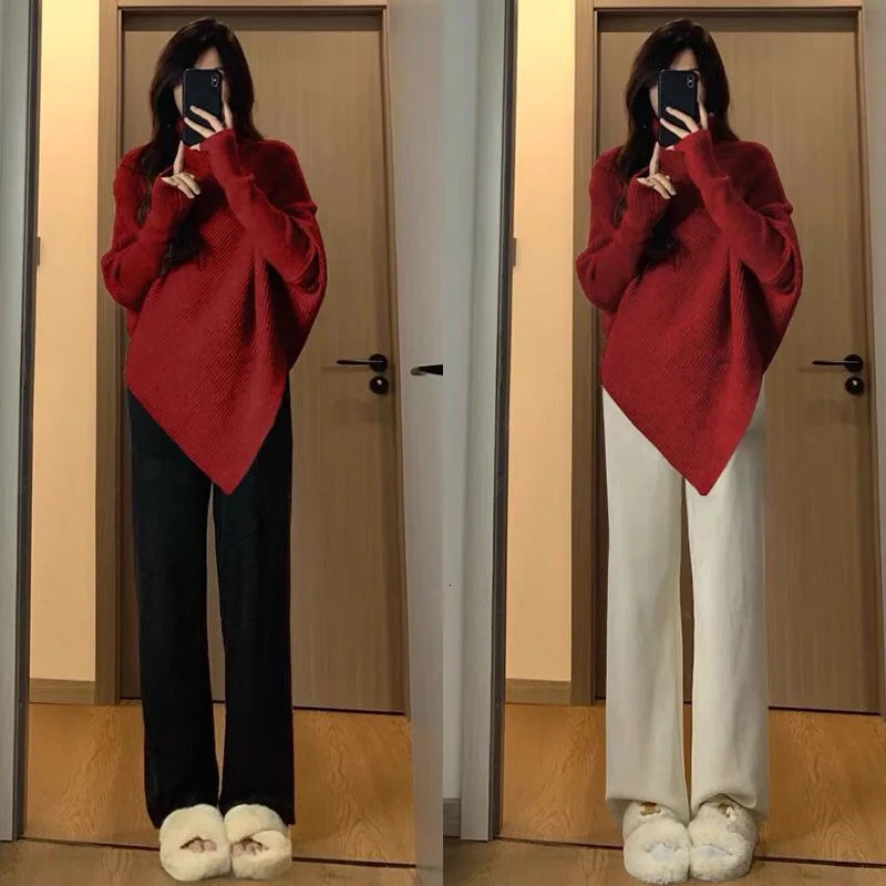 Women's Sweaters Turtleneck Knitted Sweater Women Knitwear Korean Fashion Irregular Ladies Autumn Winter Casual Long Sleeve Pullover 231120