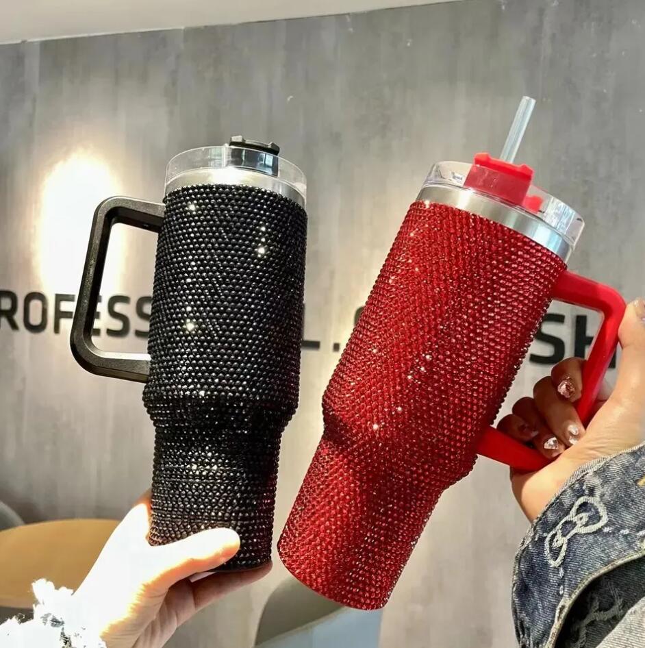 Mugs 1pcs 40oz Mugs Tumbler Cups With Handle Lids Straw Stainless Steel Insulated Tumblers Bling bling Travel Mug Termos Cup w250321
