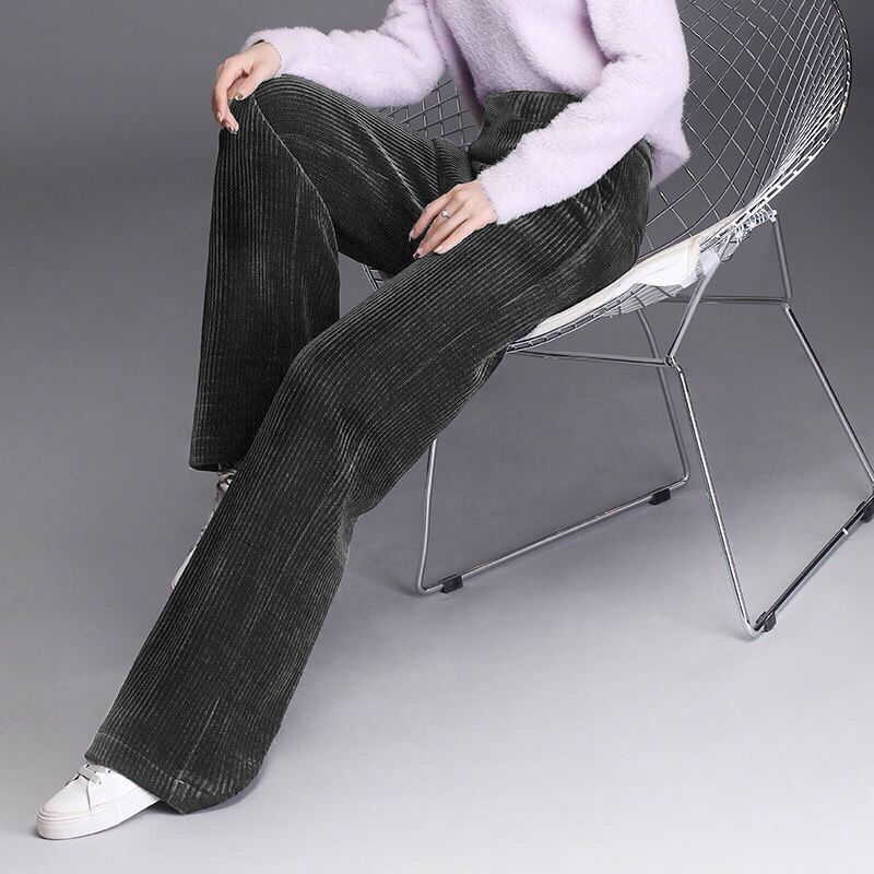 Women's Pants Capris Winter Corduroy Thicken Loose Wide Leg Pants Pockets High Waist Solid Elastic Lace-up Casual Oversize Women Straight Trouser