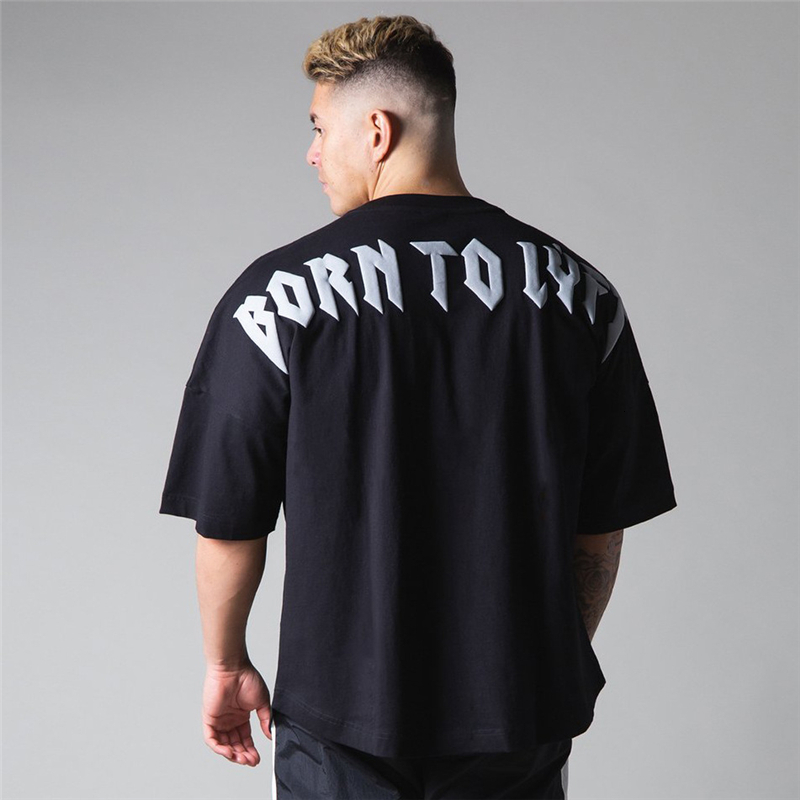 Mens TShirts Cotton Black Short Sleeve Gym Fitness Oversized TShirt Summer Fashion Loose Casual Shirt Sports 230420
