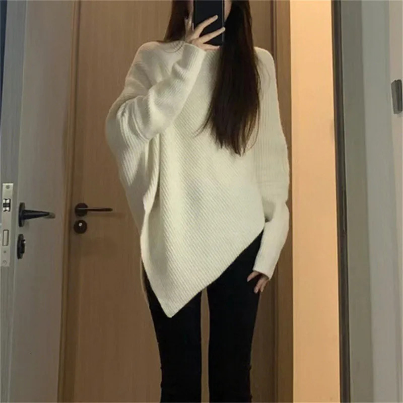 Women's Sweaters Turtleneck Knitted Sweater Women Knitwear Korean Fashion Irregular Ladies Autumn Winter Casual Long Sleeve Pullover 231120