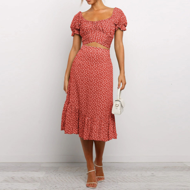 Two Piece Dress Women Two Piece Outfits Floral Crop Top Skirt Two Piece Set Women Summer Sexy 2 Piece Set Women Crop Tops Sets Skirt and Top Set 23042