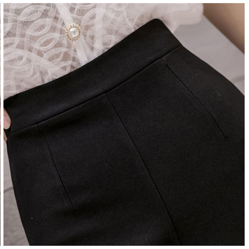 Skirt Black s Vintage Ruffles High Waist Split Midi Office Lady Irregular Stitching Mermaid Femme 230420