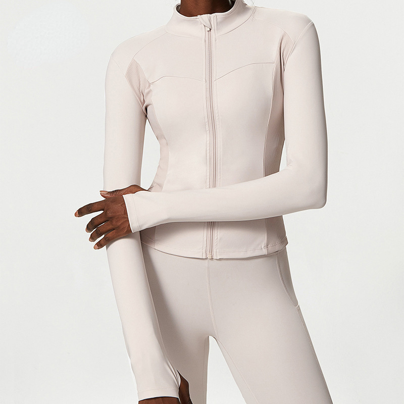 A67 Yoga Suit Womens Sports Jacket Ribbed Coat Stand Up Collar Breathable High Elasticity Tight Ssun Proof Zipper Shity