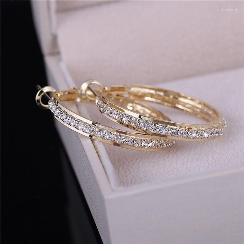 Hoop Earrings Big Crystal Hoops 3cm Round Dangle Earring Jewelry Women Diamante Rhinestone Large Hiphop Ear Ring Gift
