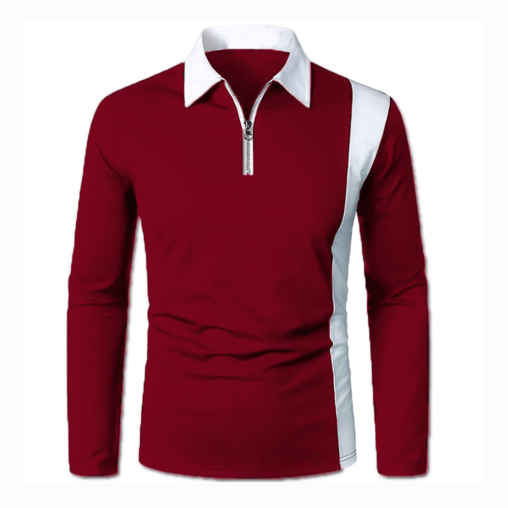 Men's Polos Spring Autumn Men's Shirt Long Sleeve Patchwork Fashion Zipper Lapel PoloShirt Top 2-color Splicing Striped Male MTP218 230421