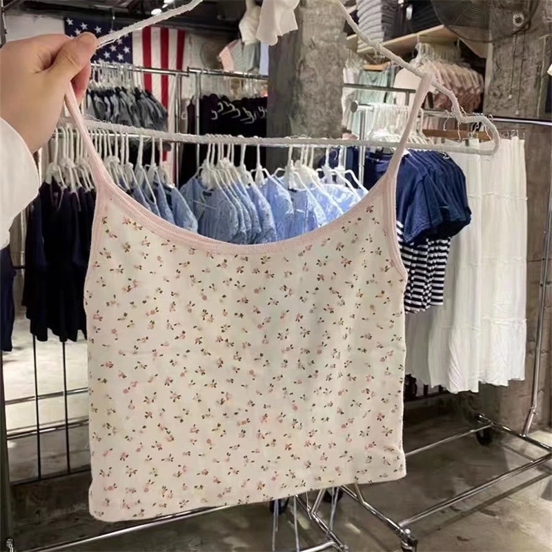 Camisoles Tanks Casual Women White Soft Cotton Pink Floral Slim Camisole Summer Fashion Ladies Spice Female Knitted Sleeveless Top 230421