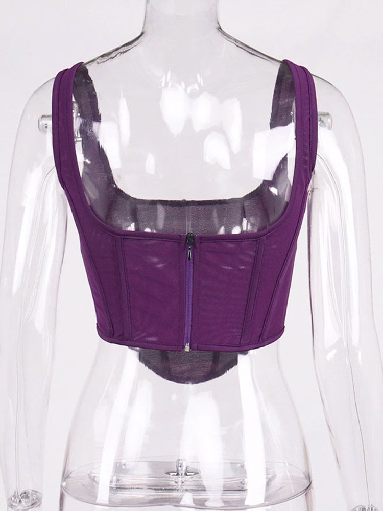 Camisoles Tanks ArtSu Mesh Boning?Crop Top Backless Square Neck Elastic Slim Fit Vest Summer Party Sexy Corset Tank Tops Women Bustier ANDYVE705 23042