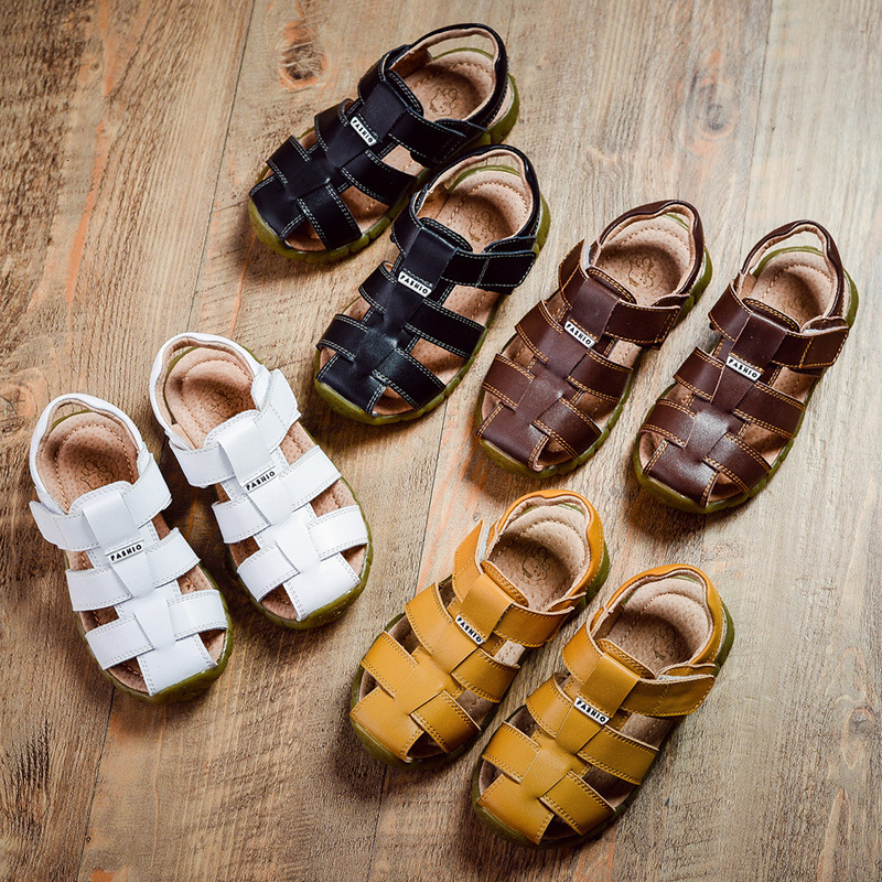 Sandals Summer Genuine Leather Sandals No-slip Wear-resistant Kids Beach Shoes Toe-cap Boys Girls Sandals Students Shoes 230421