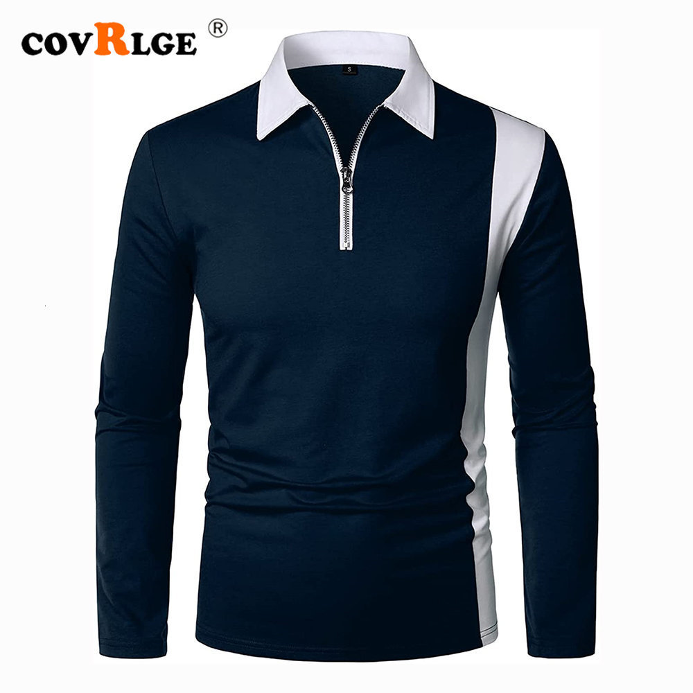 Men's Polos Spring Autumn Men's Shirt Long Sleeve Patchwork Fashion Zipper Lapel PoloShirt Top 2-color Splicing Striped Male MTP218 230421