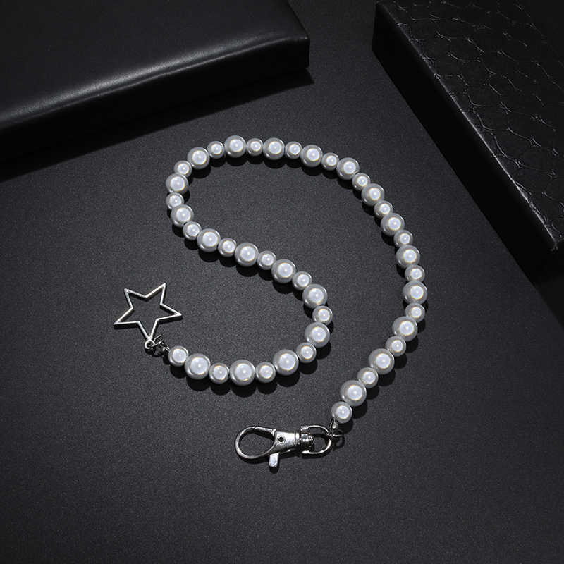 Pendant Necklaces Trendy Fashion Reflective Simulated Pearls Beads Chain Star Necklaces for Women Girl Party Night Hip Hop Jewelry Birthday Gift W0421