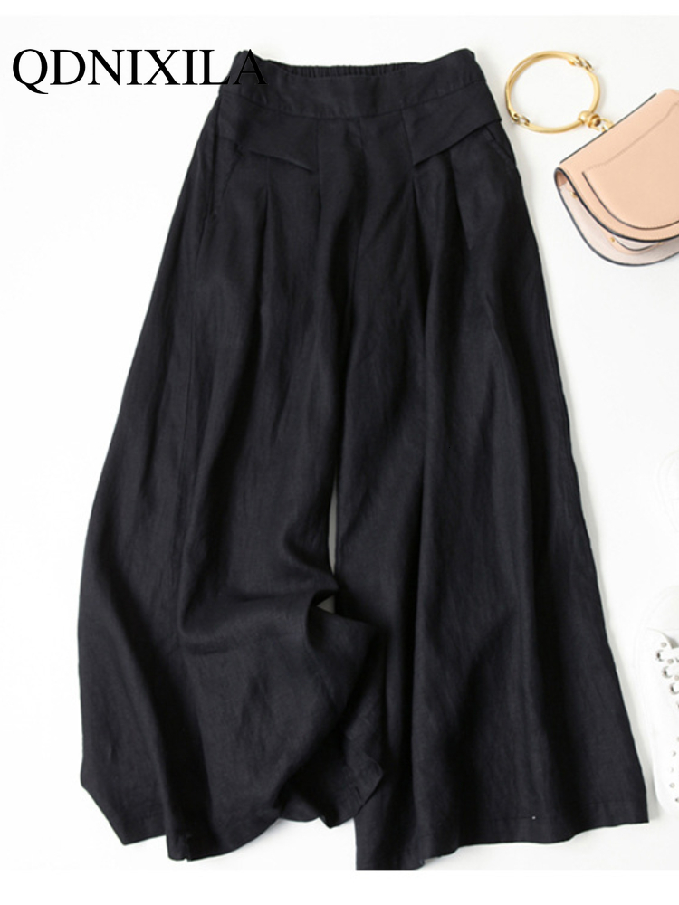 Women's Pants Capris Cotton and Linen Wide-leg Pants Skirt Pants Women Loose Half Elastic Waist Slim Pants Women Streetwear Women Pants 230421