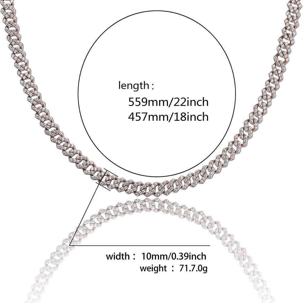 High Quality 10mm Cuban Chain Full Diamond Necklace for Men And Women Iced out cubic zirconia ins Hip Hop Bracelet Bling Bling Full Diamond Fashion Je