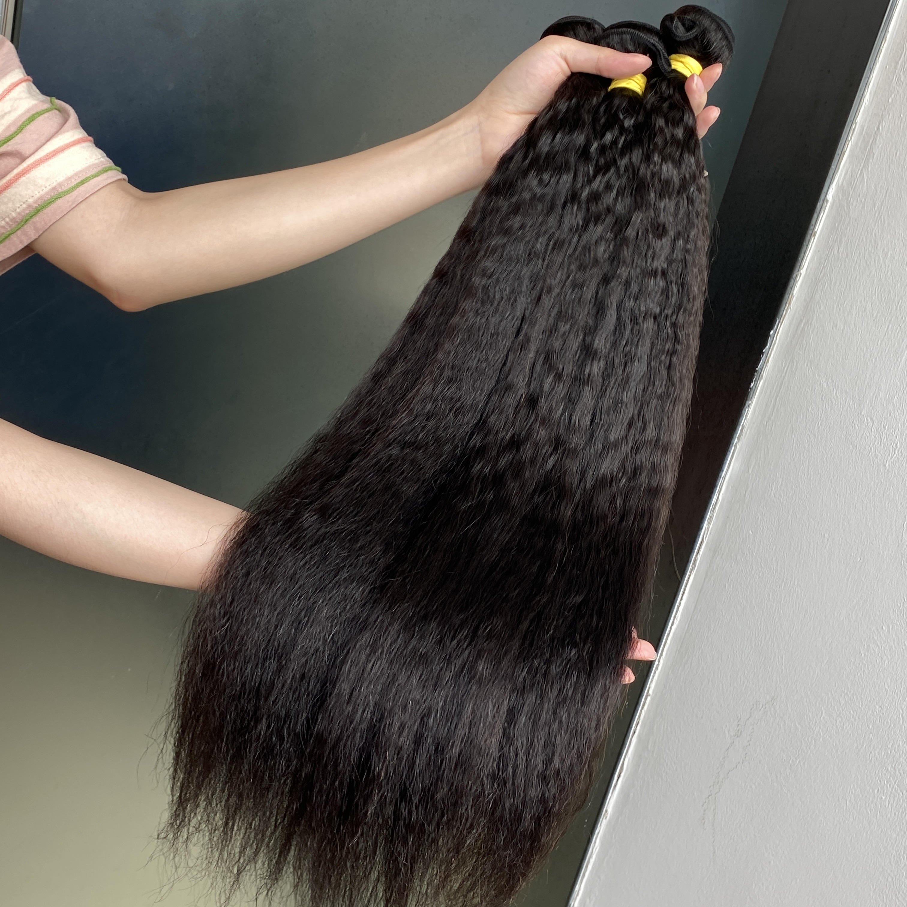Glamorous Brazilian Human Hair Kinky Straight 3 Pieces Virgin Indian Malaysian Mongolian Hair Wefts Light Yaki Hair Weave for black women