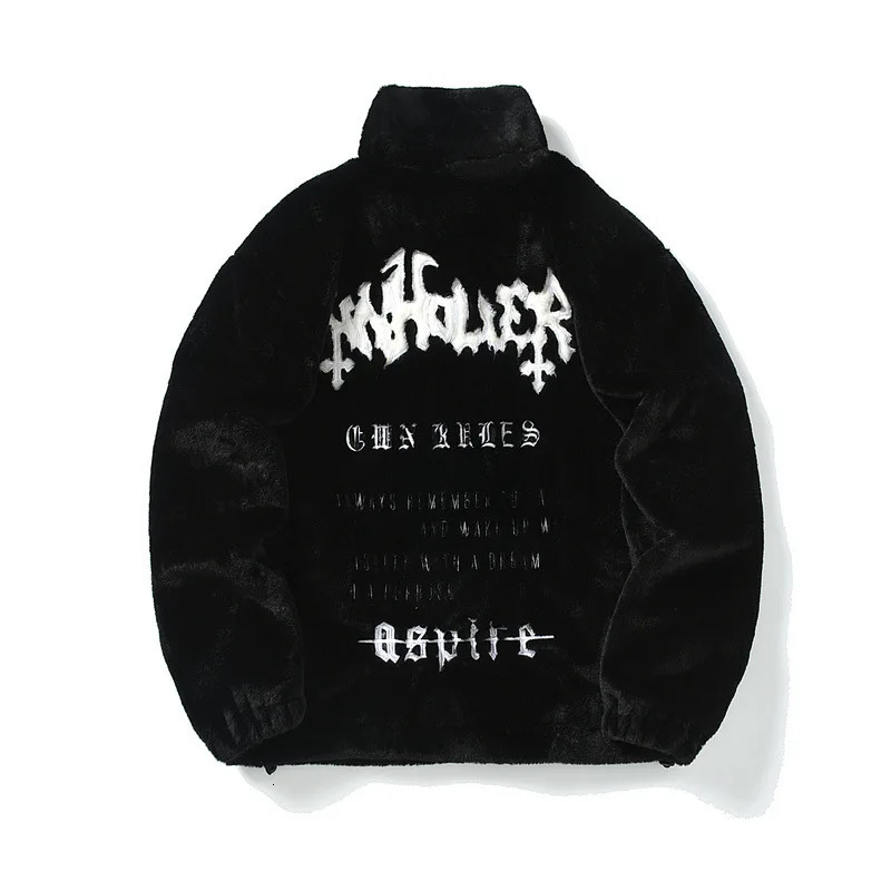 Men's Fur Faux Fur Men Rabbit Fur Jacket Coats Hip Hop Retro Letters Winter Fleece Jacket Streetwear Casual Harajuku Coat Zip Up Fashion Outerwea