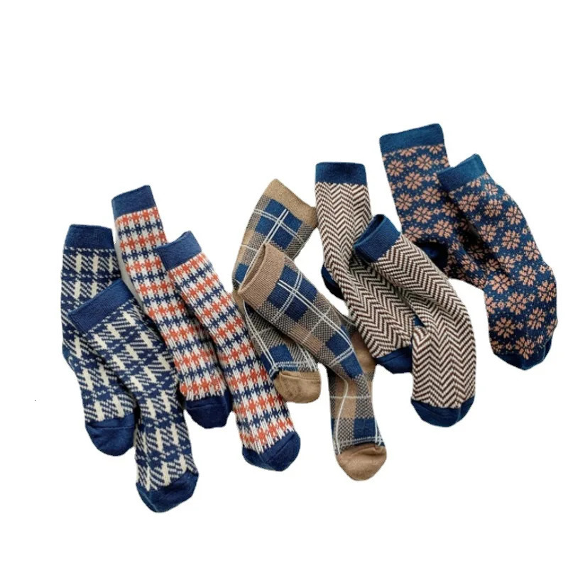 Kids Socks 5 Pairs/lot Children Cotton Boys Girls Socks Cute Plaid Pattern Baby Socks Autumn Winter Warm Sport Socks for 3-12Y Kids 231121