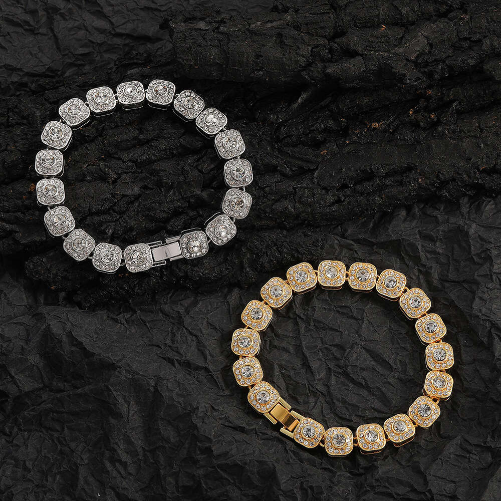 Hiphop Style Bracelet 10mm Alloy Adhesive Rhinestone Bracelet Hiphop Men's Personality Chain