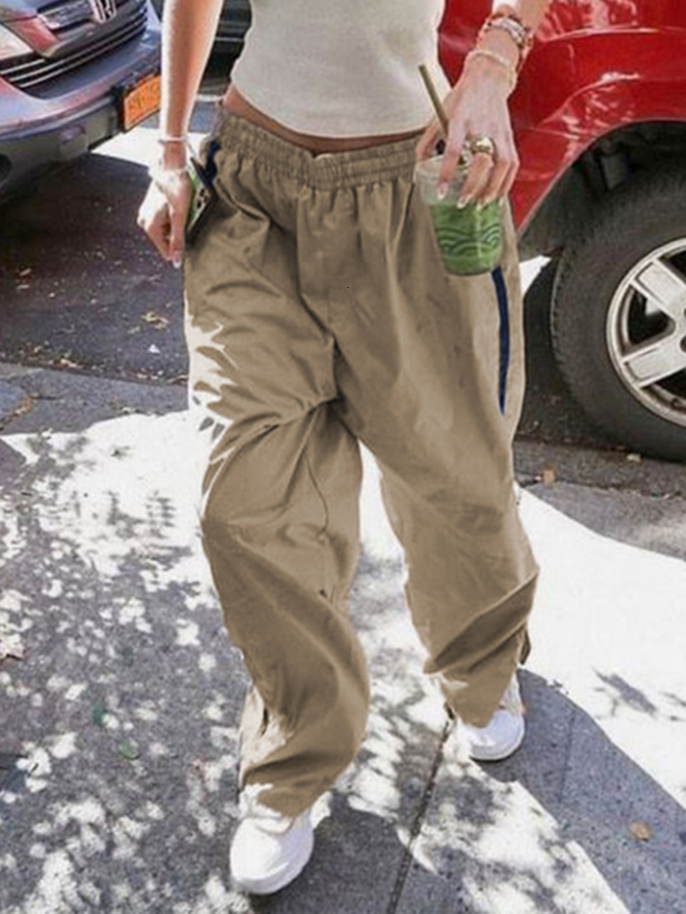 Women's Pants Capris Weekeep Khaki Wide Leg Casual Pants Fashion Streetwear Contrast Color Baggy Sweatpants for Women y2k Aesthetic Jogging Trous
